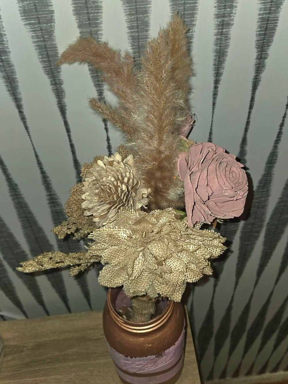 Rustic Boho Floral Bouquet Neutral Pink Pampas Grass Burlap Wedding Décor - Picture 7 of 10